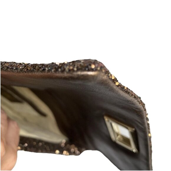 Anya Hindmarch Brown Glitter Clutch Leather Valorie Gold Turn Lock Handbag - Picture 3 of 17